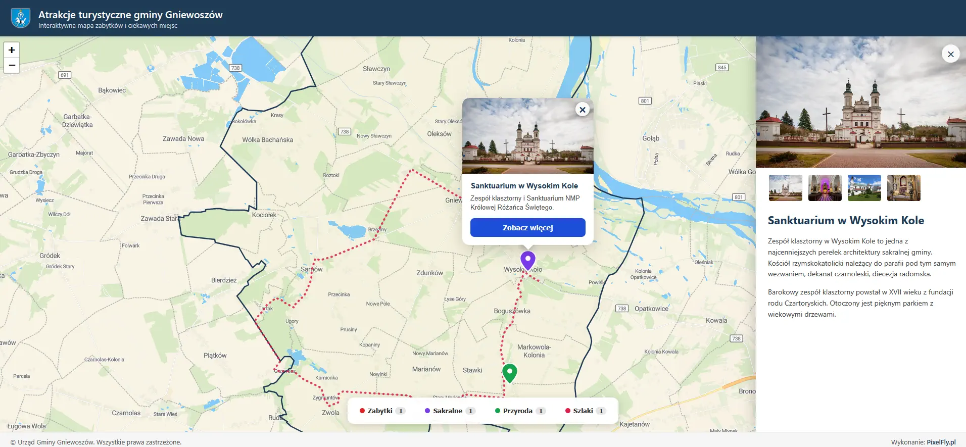 Szczegóły atrakcji: Sanktuarium w Wysokim Kole na mapie gminy Gniewoszów