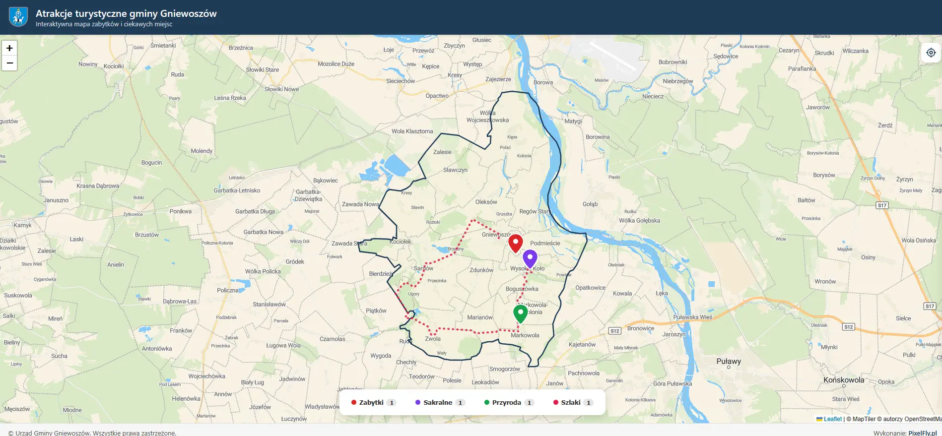 Interaktywna mapa atrakcji turystycznych gminy Gniewoszów